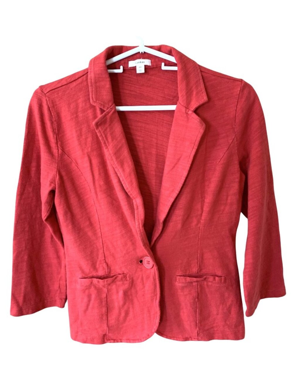 Caslon XS Red Cotton Knit Blazer Jacket 3/4 Sleeve One Button Coastal Preppy